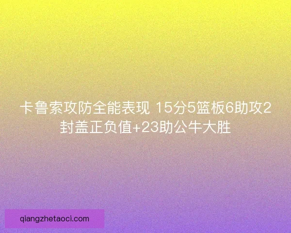 卡鲁索攻防全能表现 15分5篮板6助攻2封盖正负值+23助公牛大胜