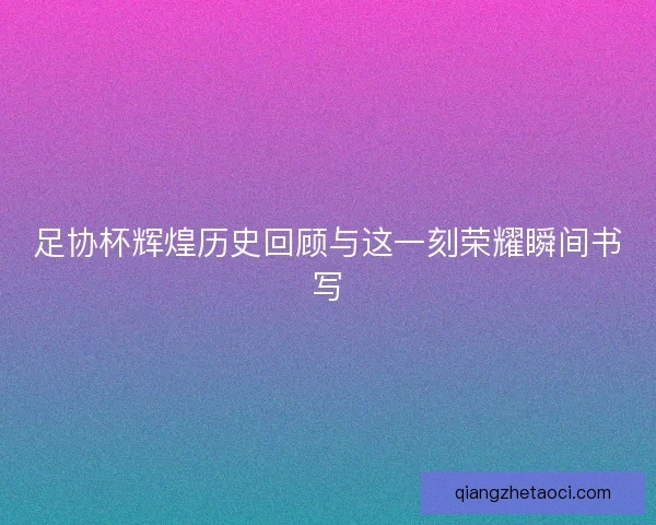 足协杯辉煌历史回顾与这一刻荣耀瞬间书写
